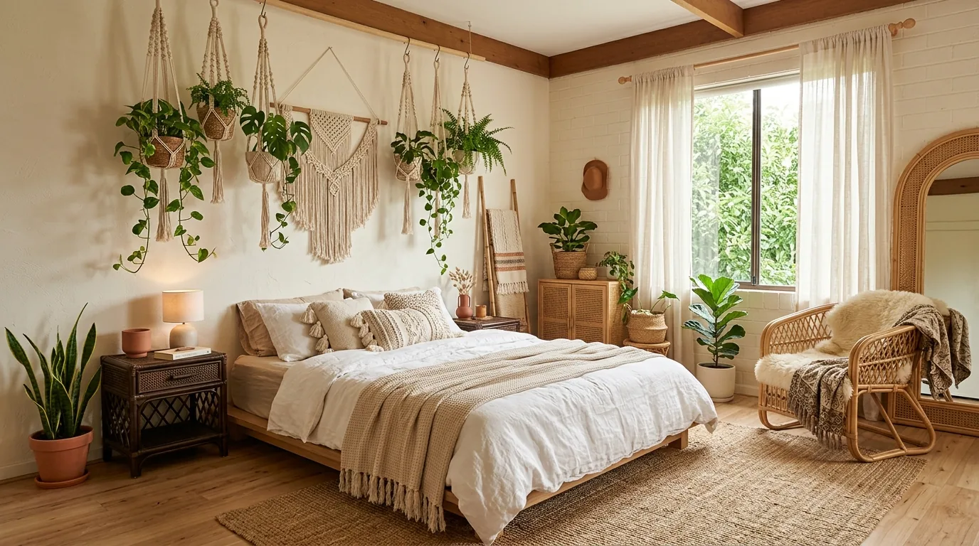 15 Free-Spirited Boho Style Bedroom Ideas with Hanging Plants